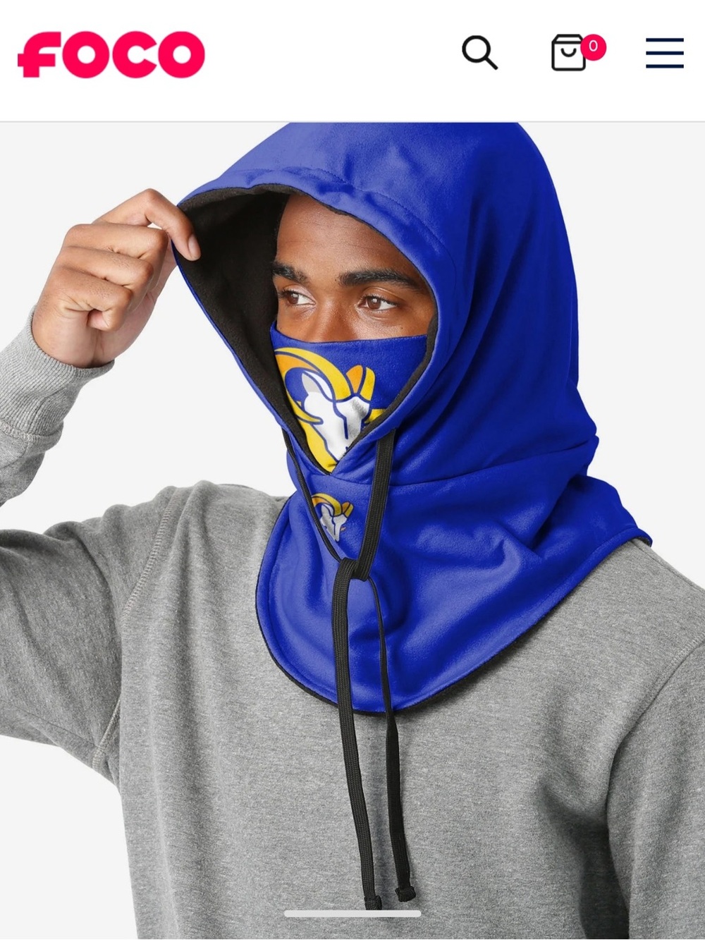 Los Angeles rams drawstring hoodie gaiters reversible one size